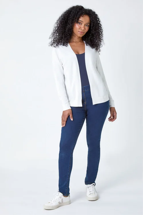 Roman White Petite Plain Stretch Cardigan - 8 Image 2