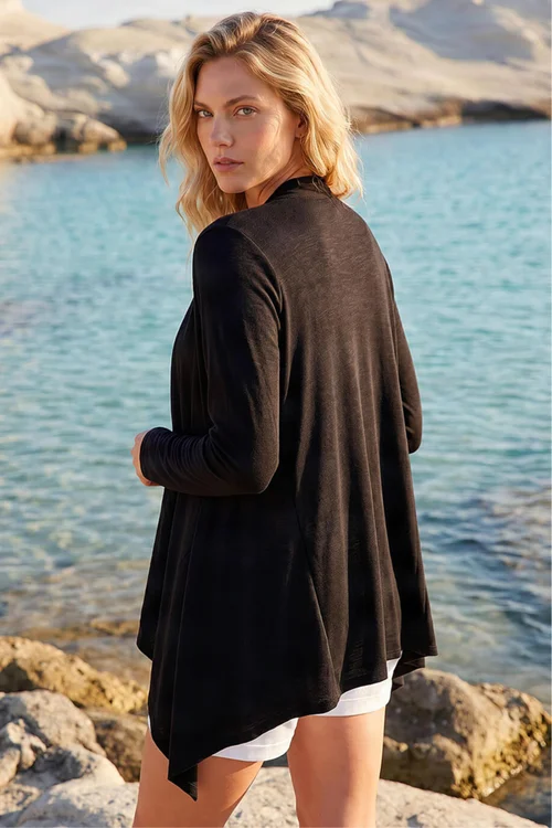 Roman Black Waterfall Front Jersey Knit Cardigan - 14 Image 2