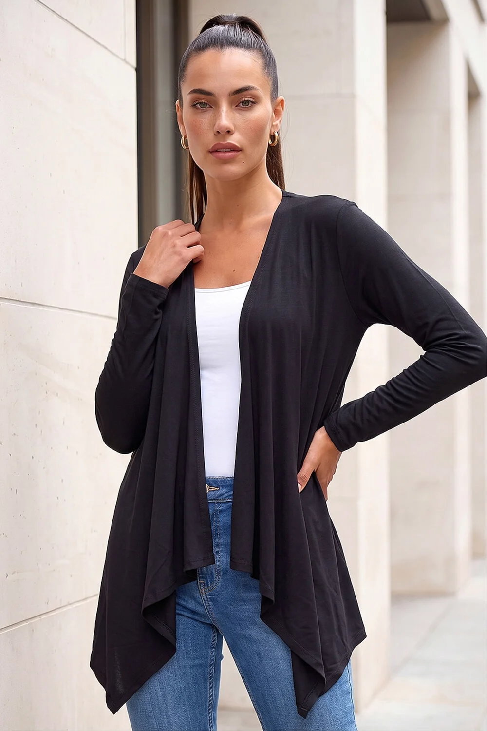 Roman Black Waterfall Front Jersey Cardigan - 14 Image 1