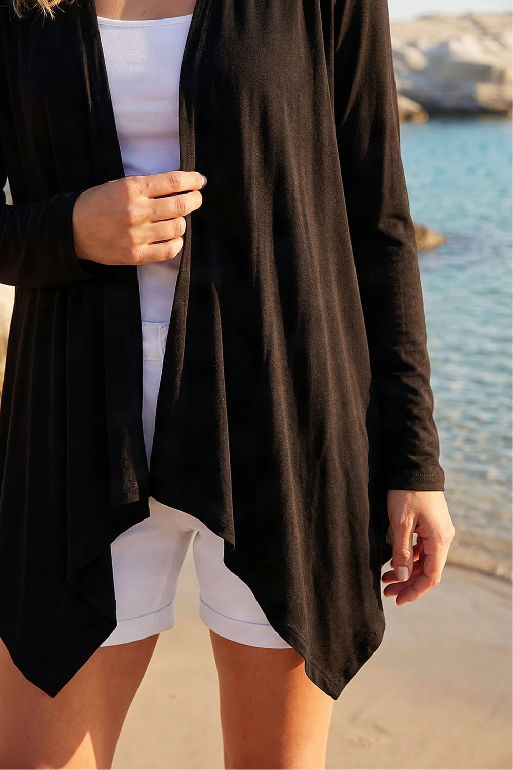 Roman Black Waterfall Front Jersey Knit Cardigan - 14 Image 4