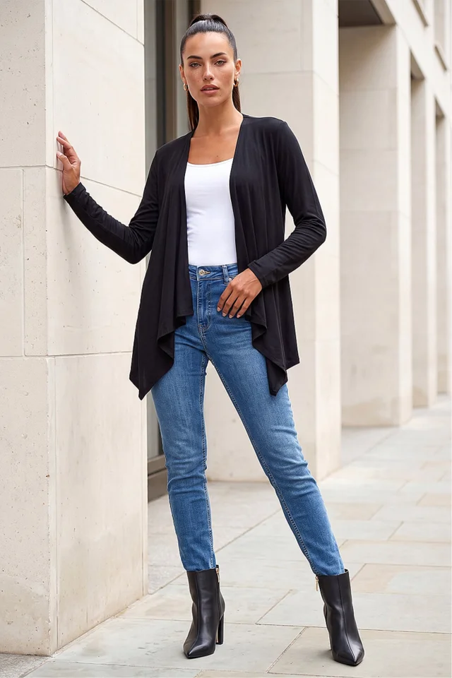 Roman Black Waterfall Front Jersey Cardigan