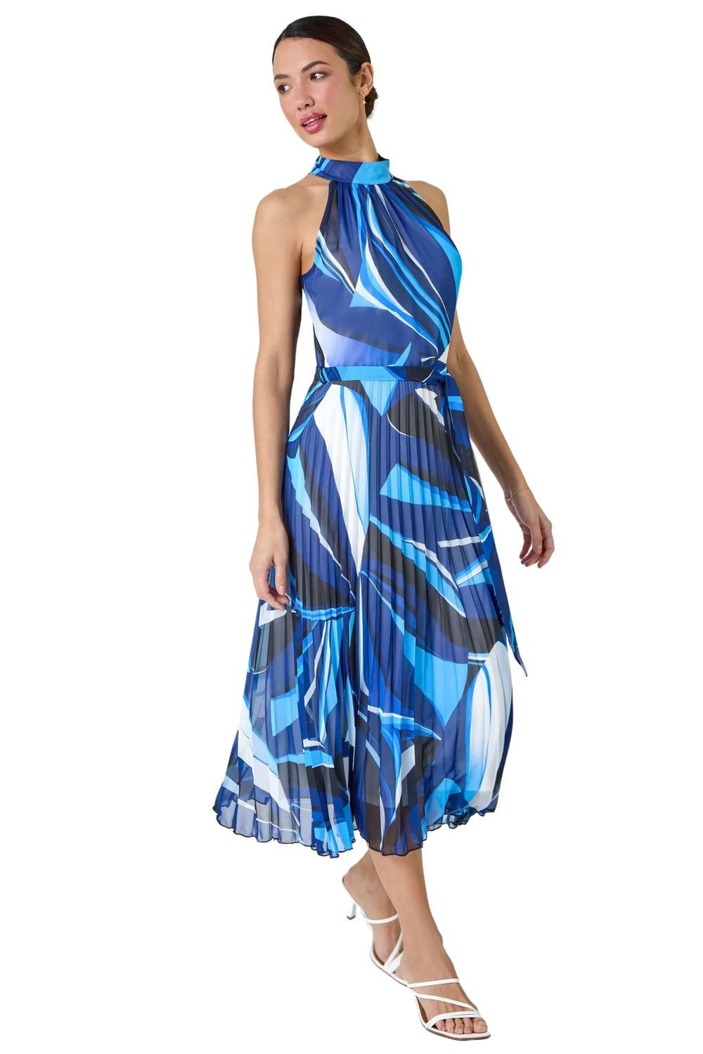 Roman Navy Abstract Print Pleated Chiffon Midi Dress - 26 Image 1