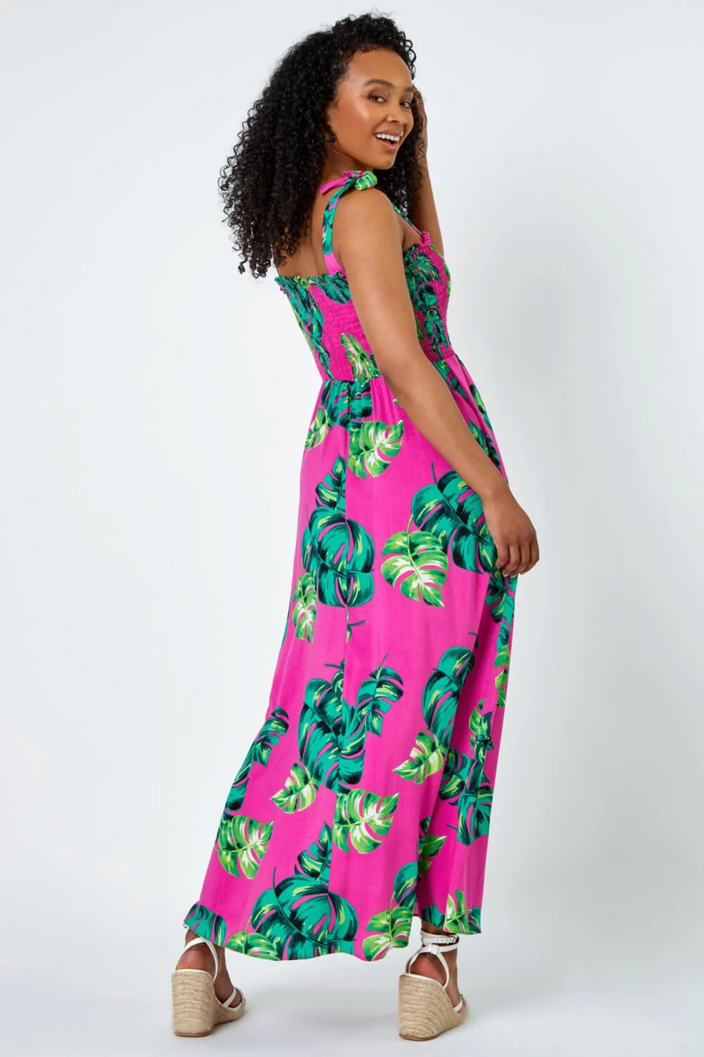 Roman Petite Pink Petite Tropical Print Shirred Maxi Dress - 6 Image 4