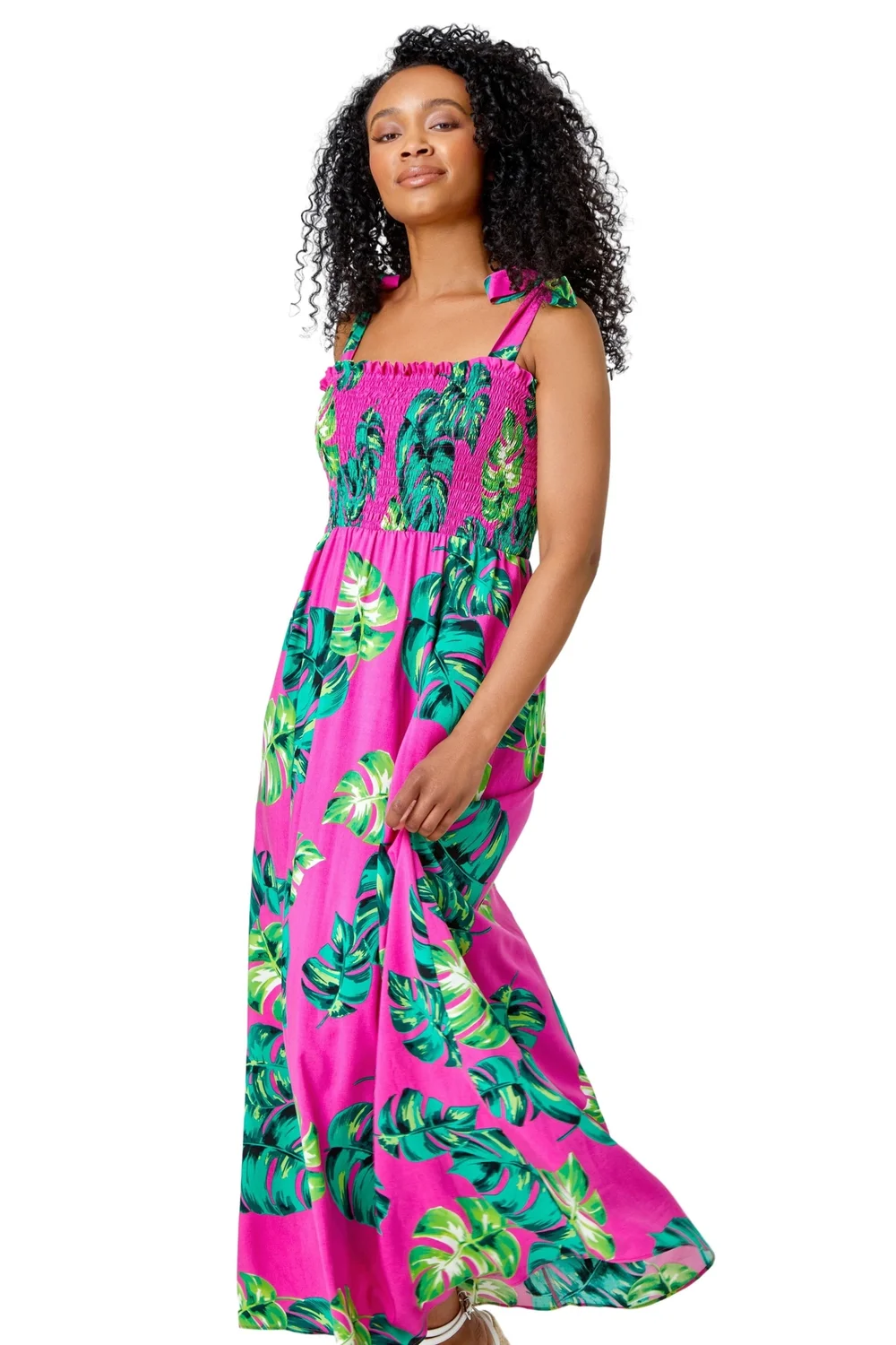Roman Petite Pink Petite Tropical Print Shirred Maxi Dress - 6 Image 2