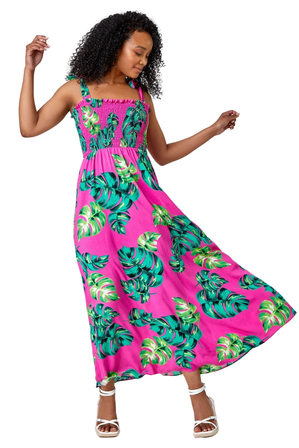 Roman Petite Pink Petite Tropical Print Shirred Maxi Dress - 6 Image 1