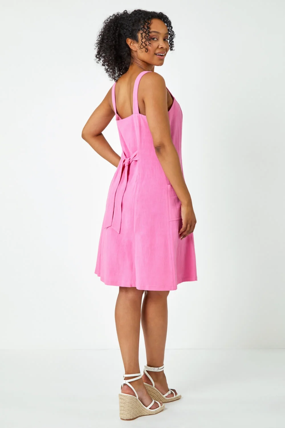 Roman Pink Petite Button Front Pocket Dress - 6 Image 3