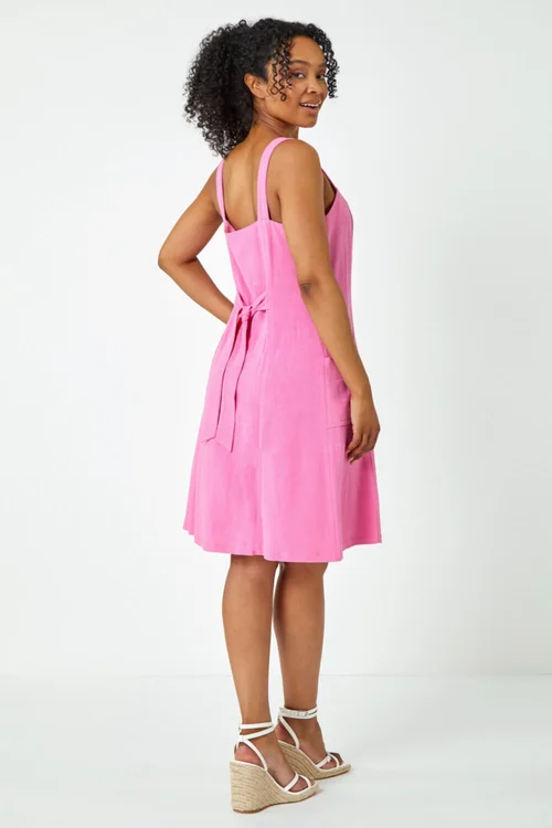 Roman Pink Petite Button Front Pocket Dress - 6 Image 3