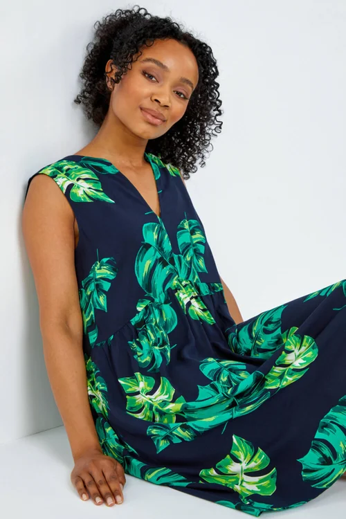 Roman Petite Navy Petite Tropical Print Smock Dress - 26 Image 3