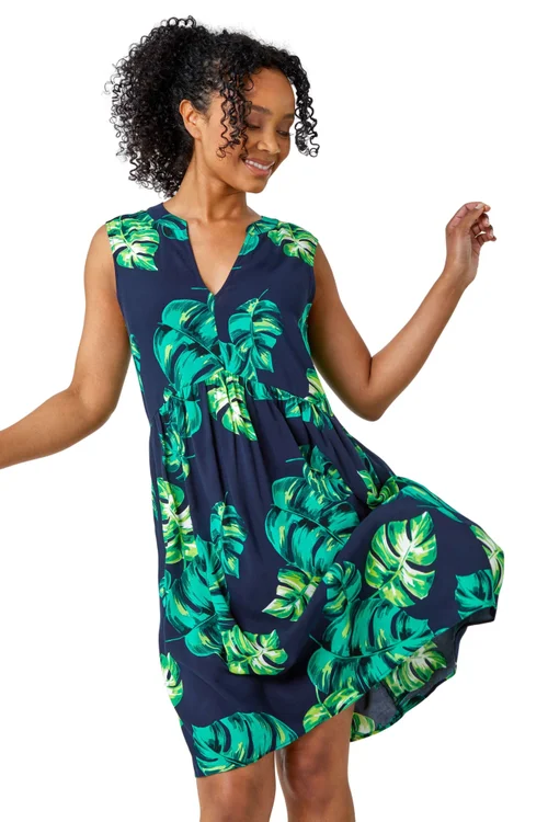 Roman Petite Navy Petite Tropical Print Smock Dress - 26 Image 1
