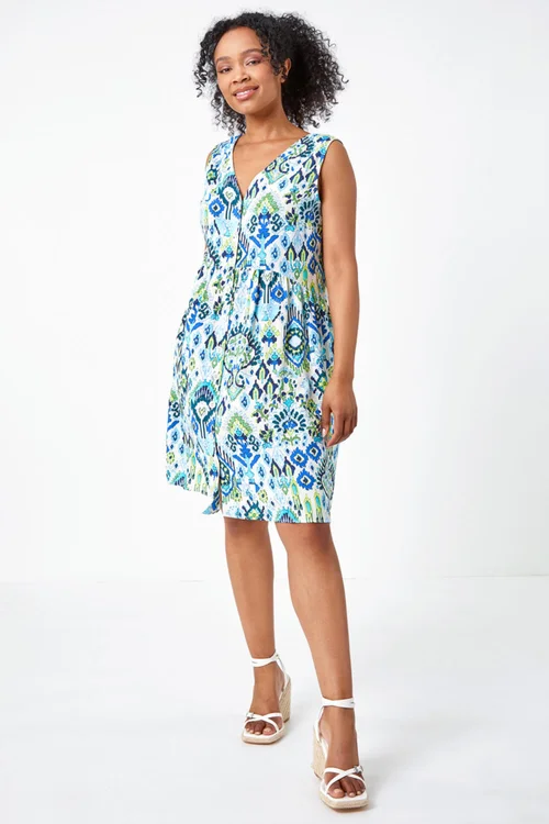 Roman Petite Turquoise Petite Aztec Print Tunic Shirt Dress - 22 Image 2