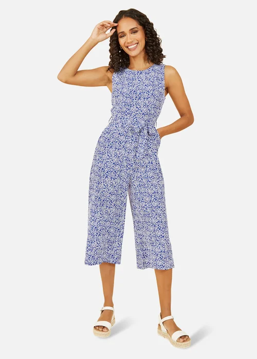 Mela Blue Ditsy Floral Print Culotte Jumpsuit - 6 Image 1