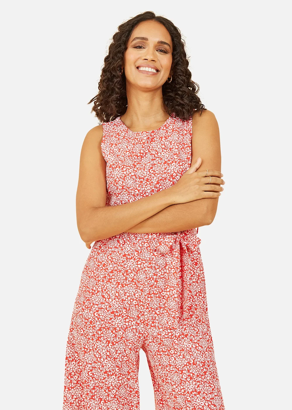 Mela Red Ditsy Floral Print Culotte Jumpsuit - 6 Image 2