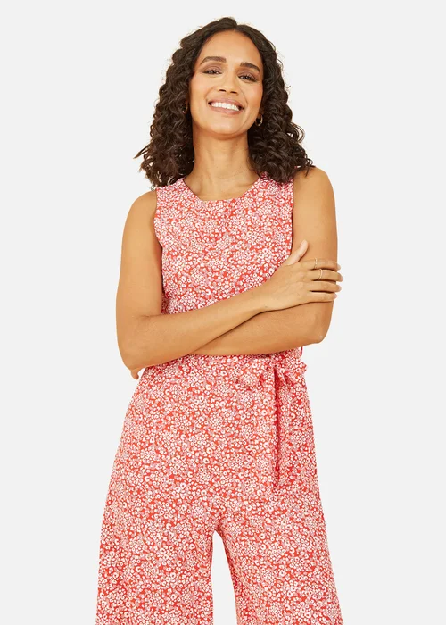Mela Red Ditsy Floral Print Culotte Jumpsuit - 6 Image 2