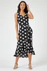 Roman Black Spot Print Frill Hem Wrap Midi Dress - 24 Image 3
