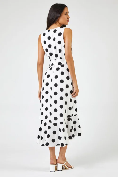 Roman Ivory Spot Frill Hem Asymmetric Midi Wrap Dress - 10 Image 2