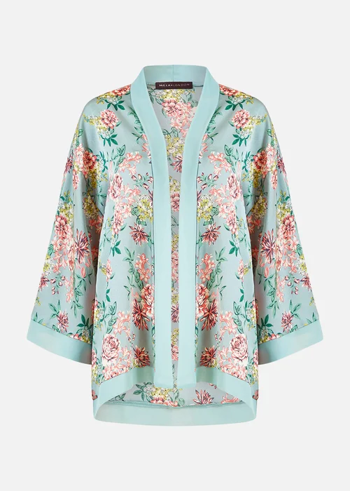 Mela Green Floral Satin Kimono - 8 Image 3