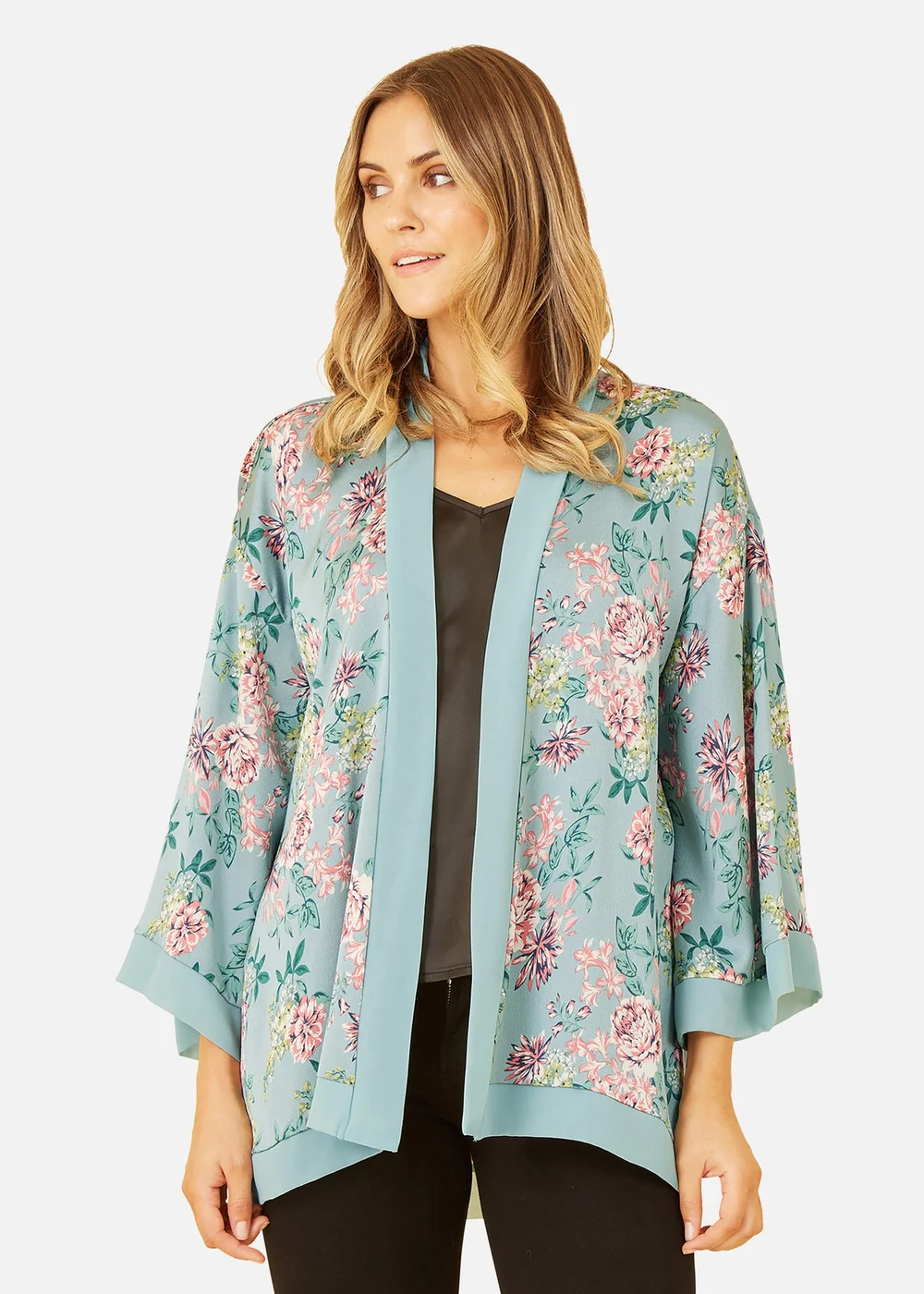 Mela Green Floral Satin Kimono - 8 Image 2