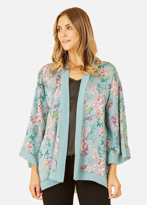 Mela Green Floral Satin Kimono - 8 Image 2