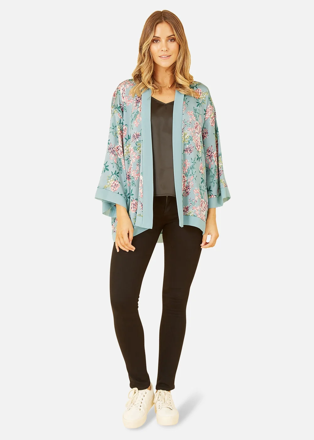 Mela Green Floral Satin Kimono - 8 Image 1