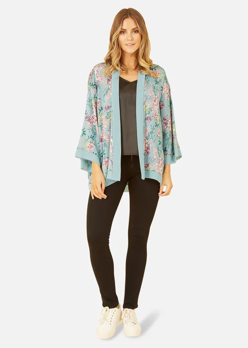 Mela Green Floral Satin Kimono - 8 Image 1