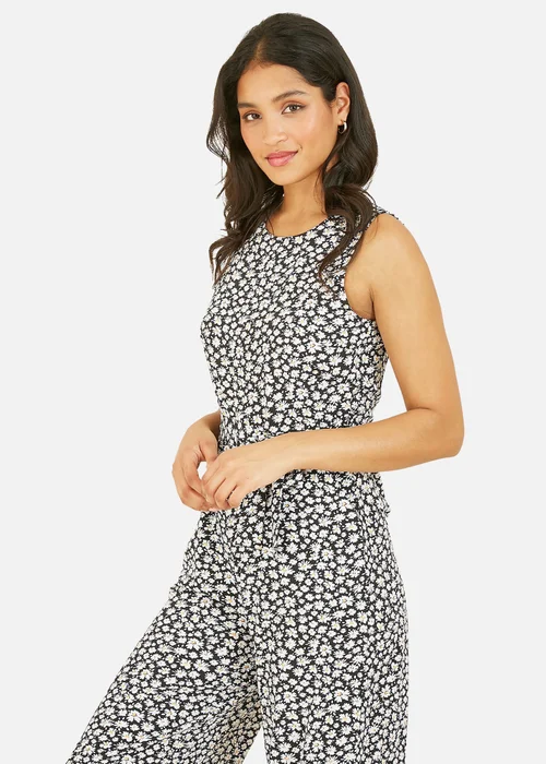 Mela Black Ditsy Daisy Culotte Jumpsuit - 6 Image 2