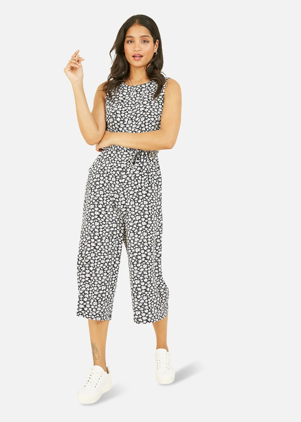 Mela Black Ditsy Daisy Culotte Jumpsuit - 6 Image 1