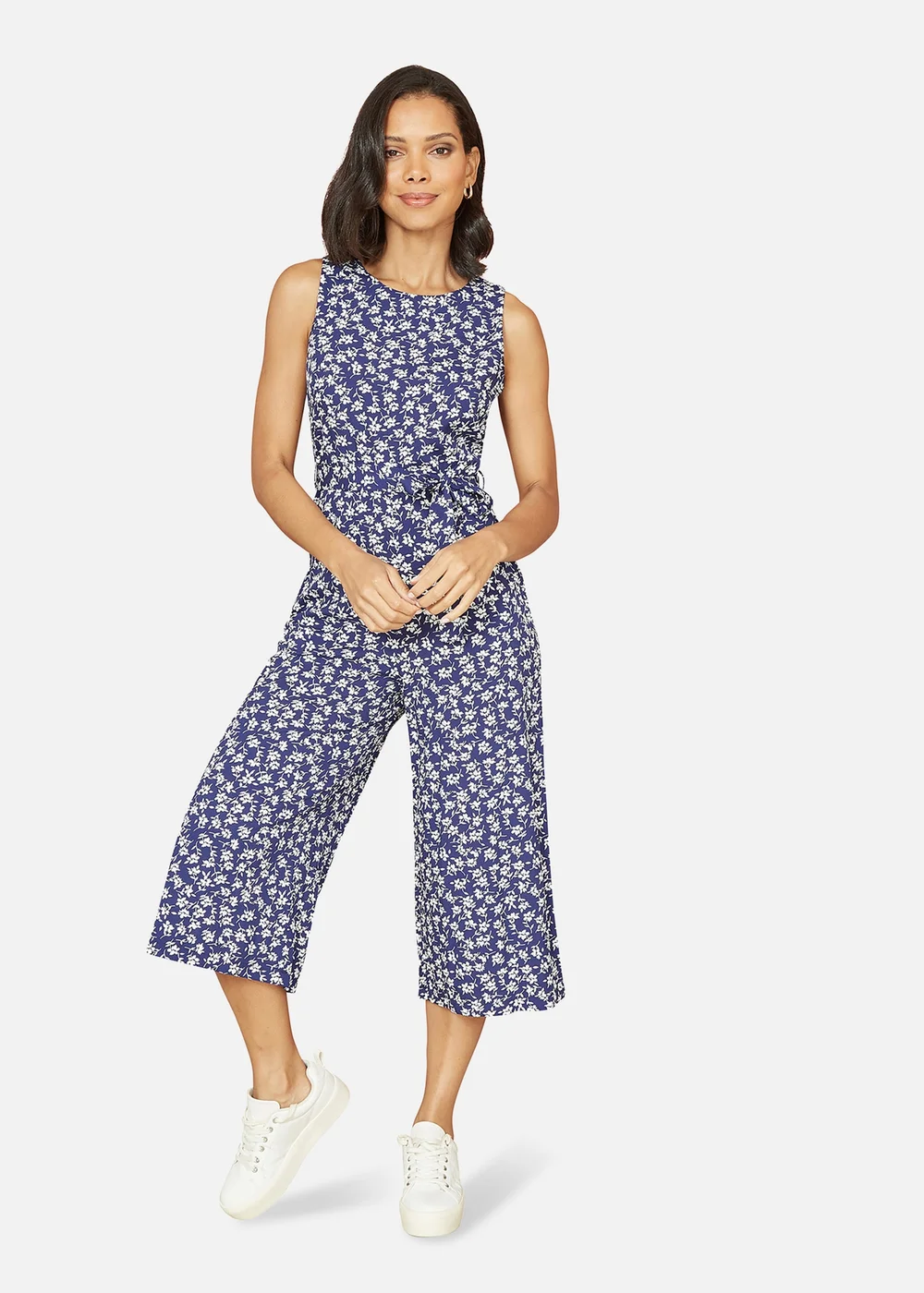 Mela Navy Ditsy Print Culotte Jumpsuit - 6 Image 1