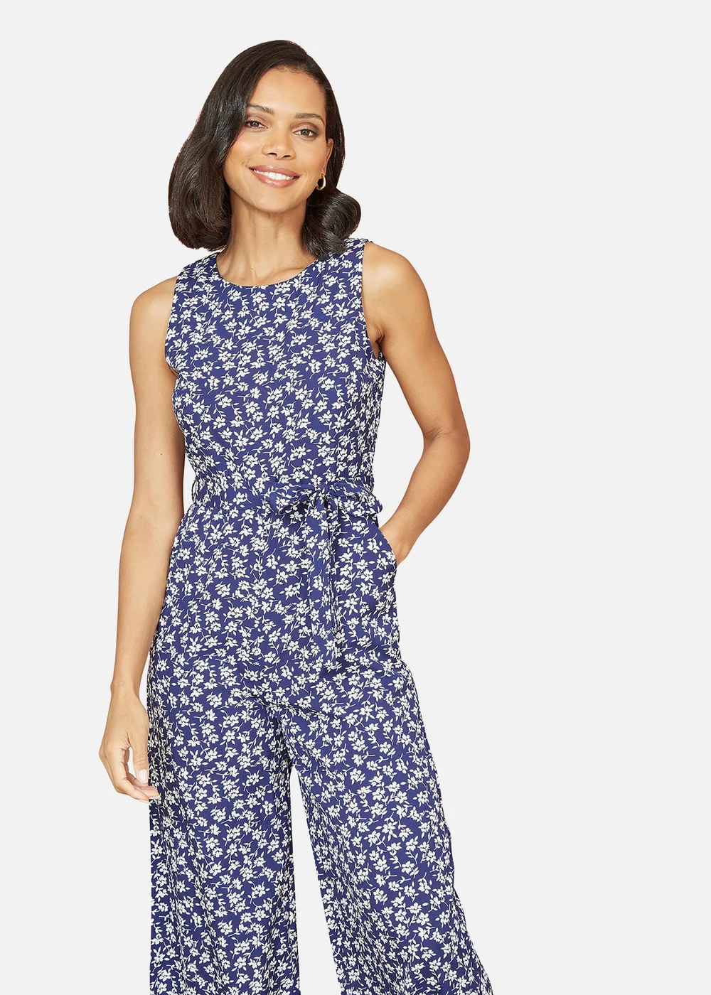 Mela Navy Ditsy Print Culotte Jumpsuit - 6 Image 2