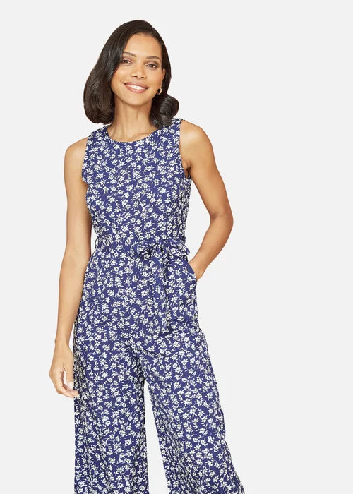 Mela Navy Ditsy Print Culotte Jumpsuit - 6 Image 2