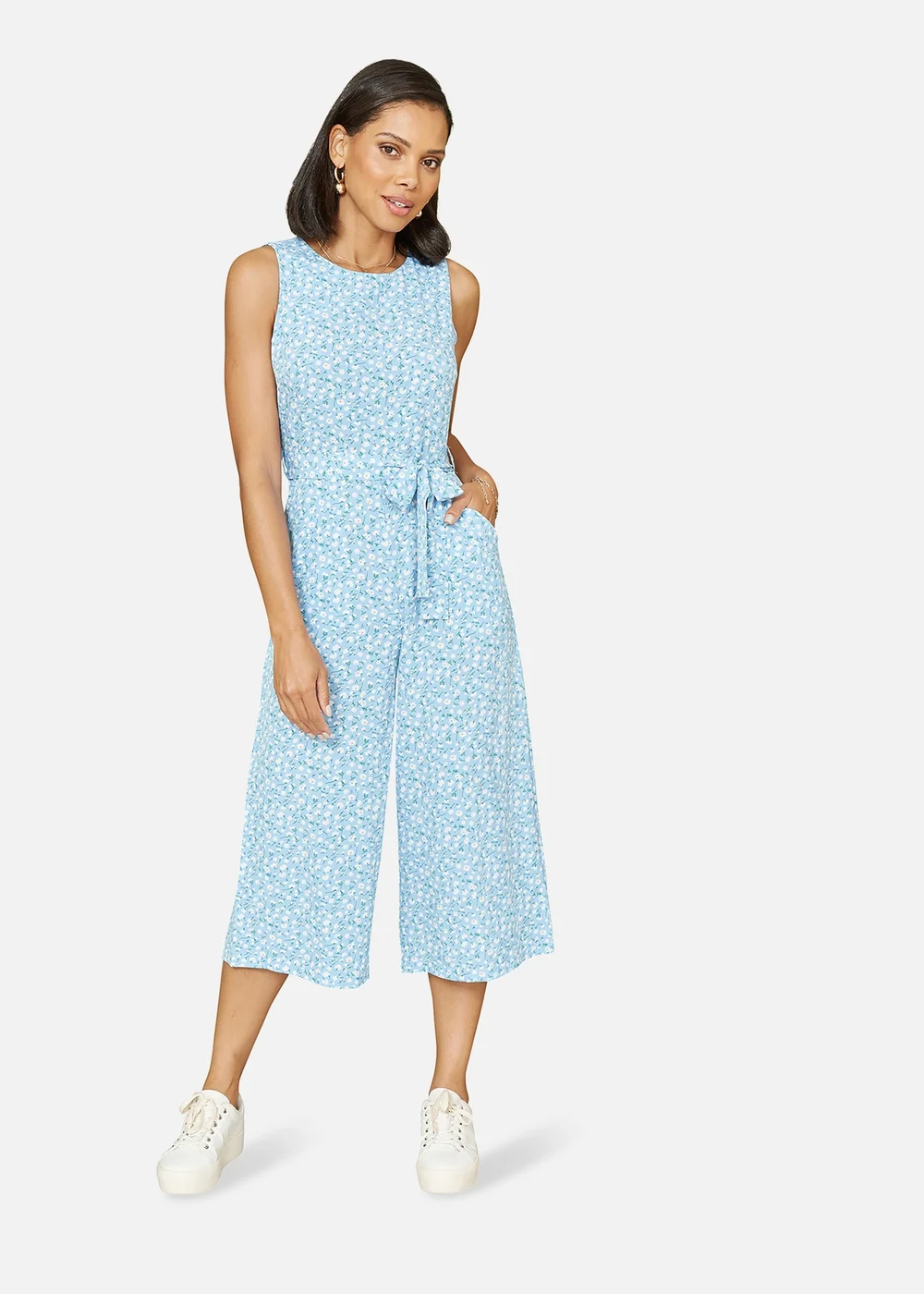 Mela Blue Ditsy Print Culotte Jumpsuit - 8 Image 1