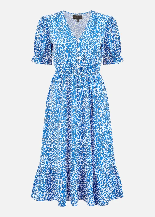 Mela Blue Leopard Print With Puff Sleeves and Split Hem - 8 Image 3