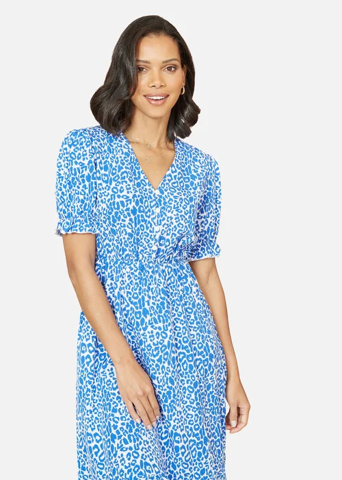 Mela Blue Leopard Print With Puff Sleeves and Split Hem - 8 Image 2