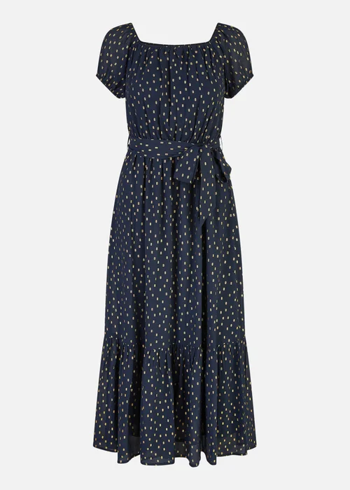 Mela Navy Foil Print Bardot Midi Dress - 8 Image 3