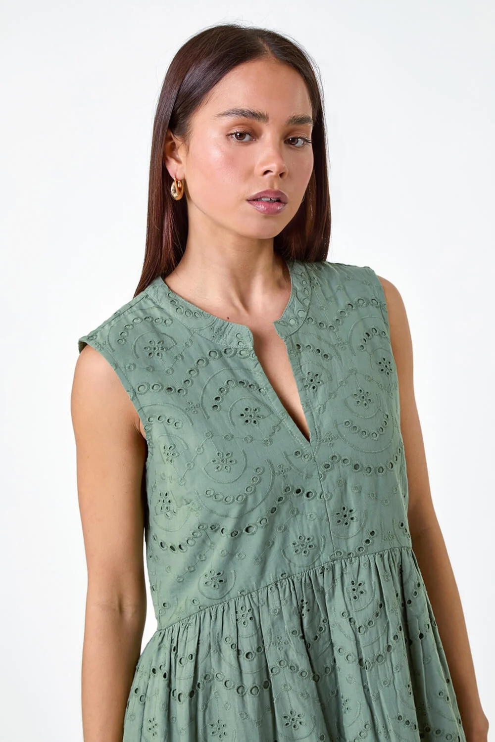 Roman Petite Khaki Broderie Cotton Dress - 8 Image 4