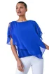 Roman Royal Blue Asymmetric Cold Shoulder Stretch Chiffon Top - Size 10 Image 1