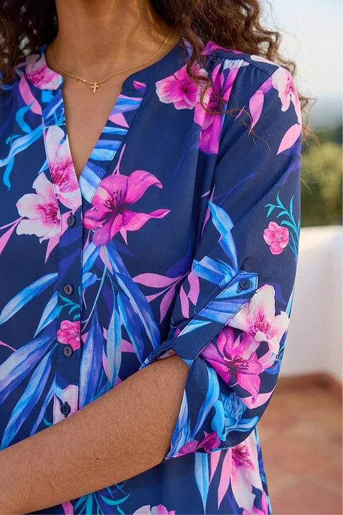 Roman Pink Tropical Print Longline Blouse - 12 Image 4