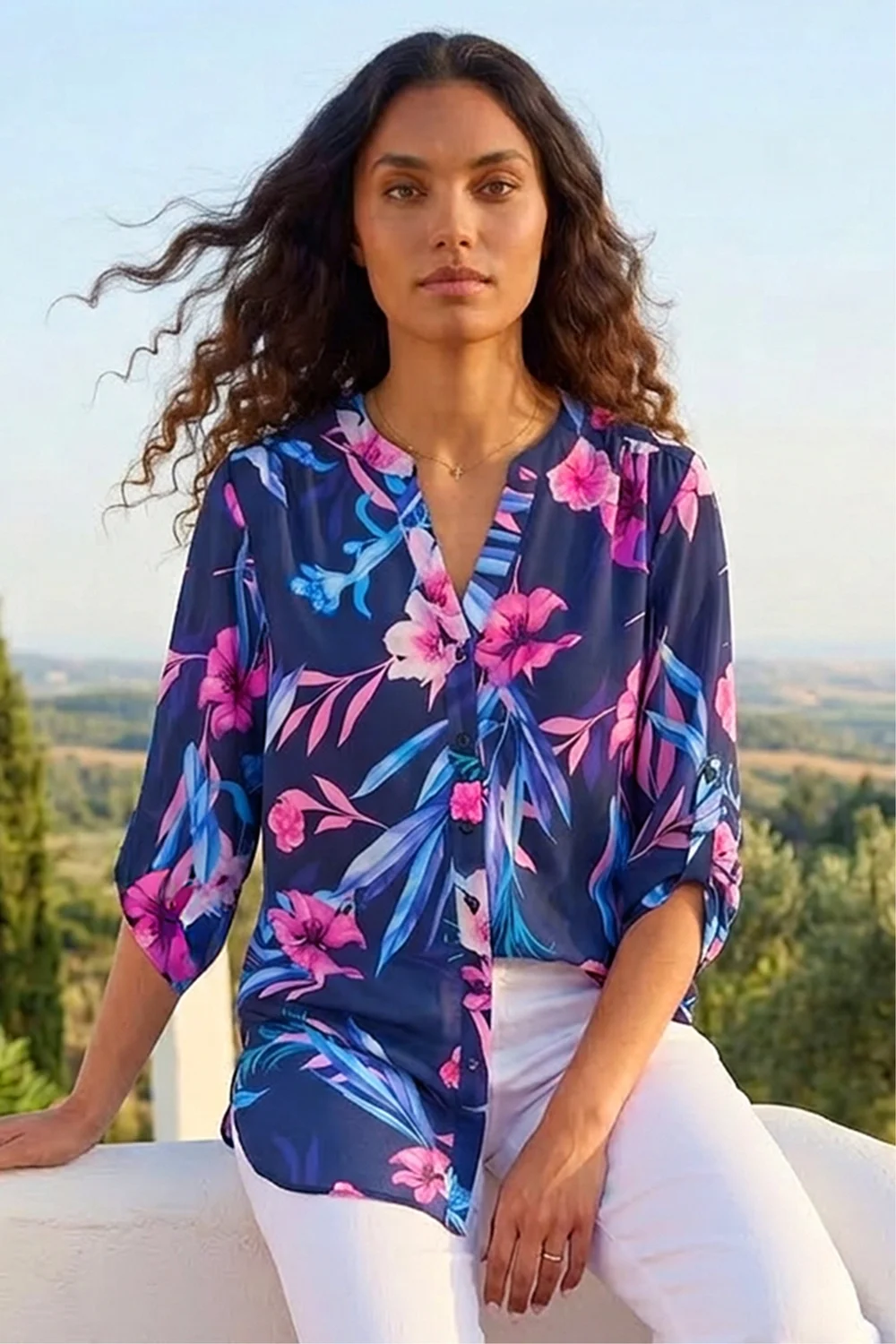 Roman Pink Tropical Print Longline Blouse - 12 Image 1
