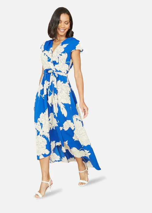 Mela Blue Blossom Print Wrap Midi With Dipped Hem - 8 Image 1