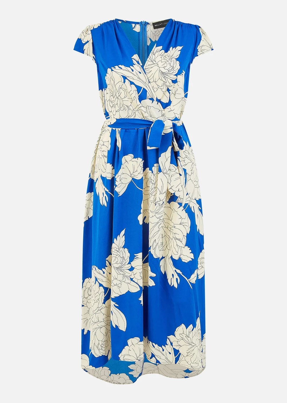 Mela Blue Blossom Print Wrap Midi With Dipped Hem - 8 Image 3