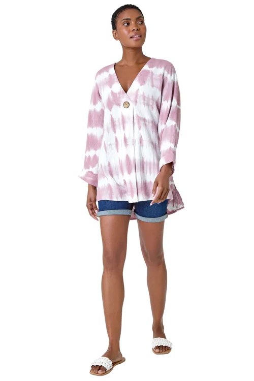 Roman Mauve Tie Dye Print V-Neck Tunic Top - 10 Image 1