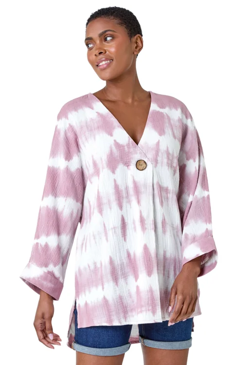 Roman Mauve Tie Dye Print V-Neck Tunic Top - 10 Image 2