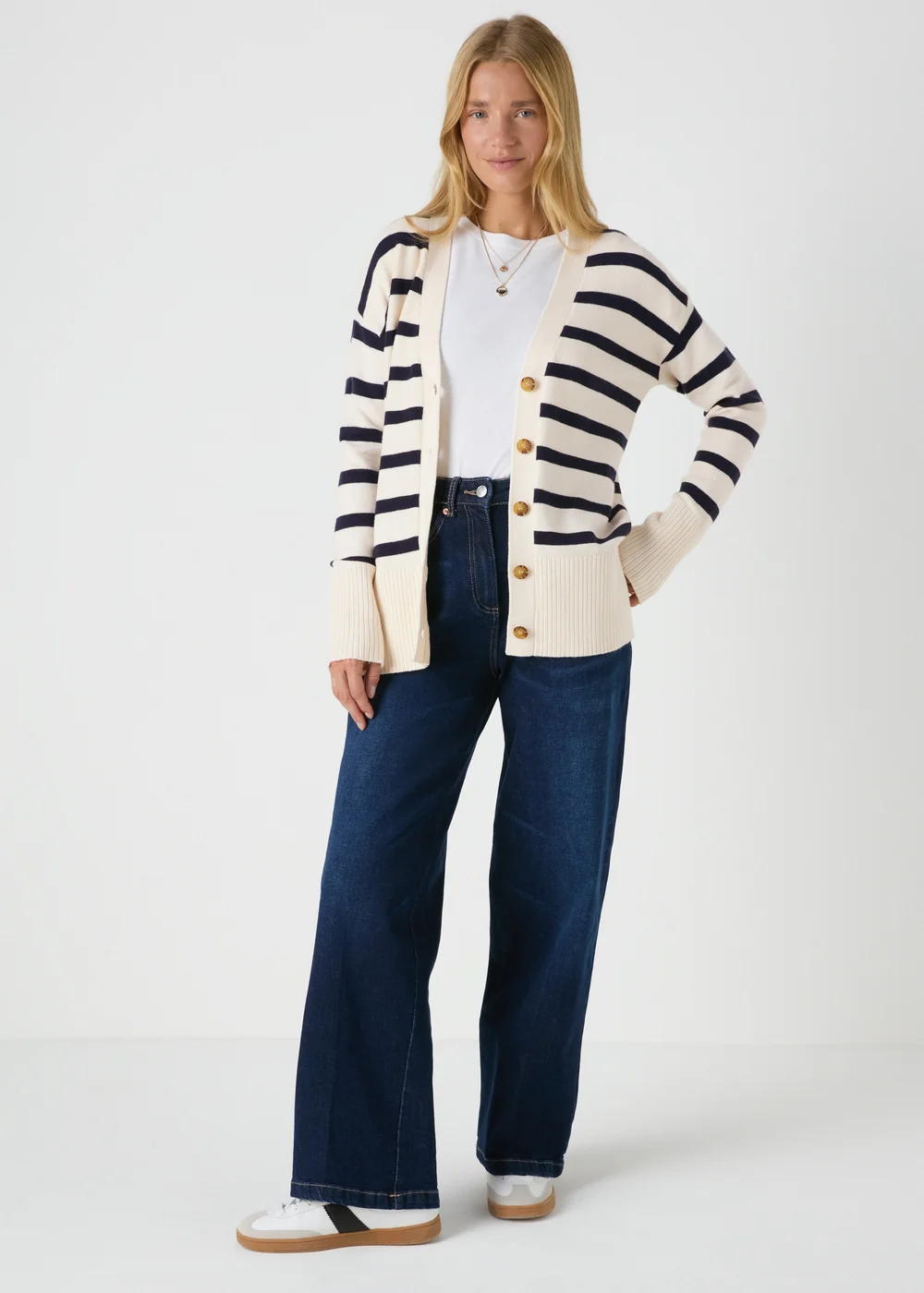 Navy Stripe Knitted Cardigan - XS Image 3