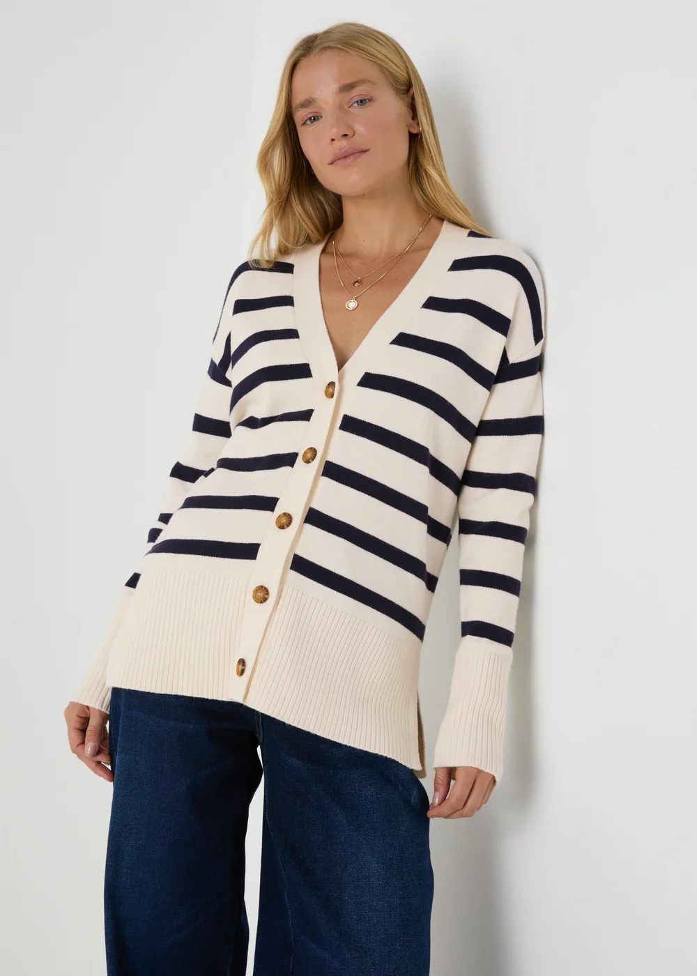 Navy Stripe Knitted Cardigan - XS Image 1