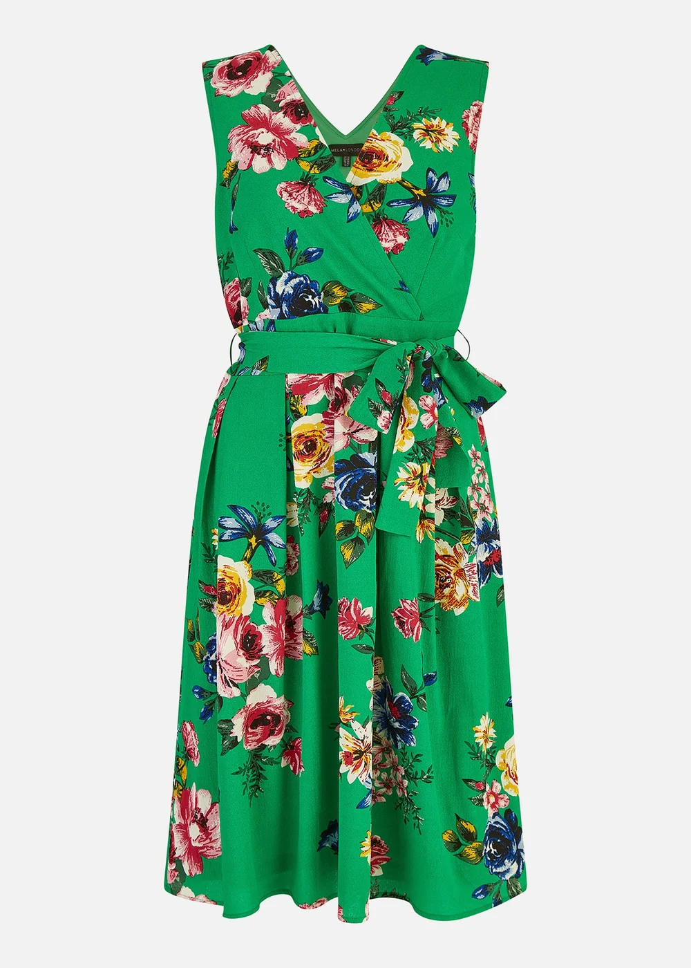 Mela Green Floral Wrap Over Midi Skater Dress - 8 Image 3