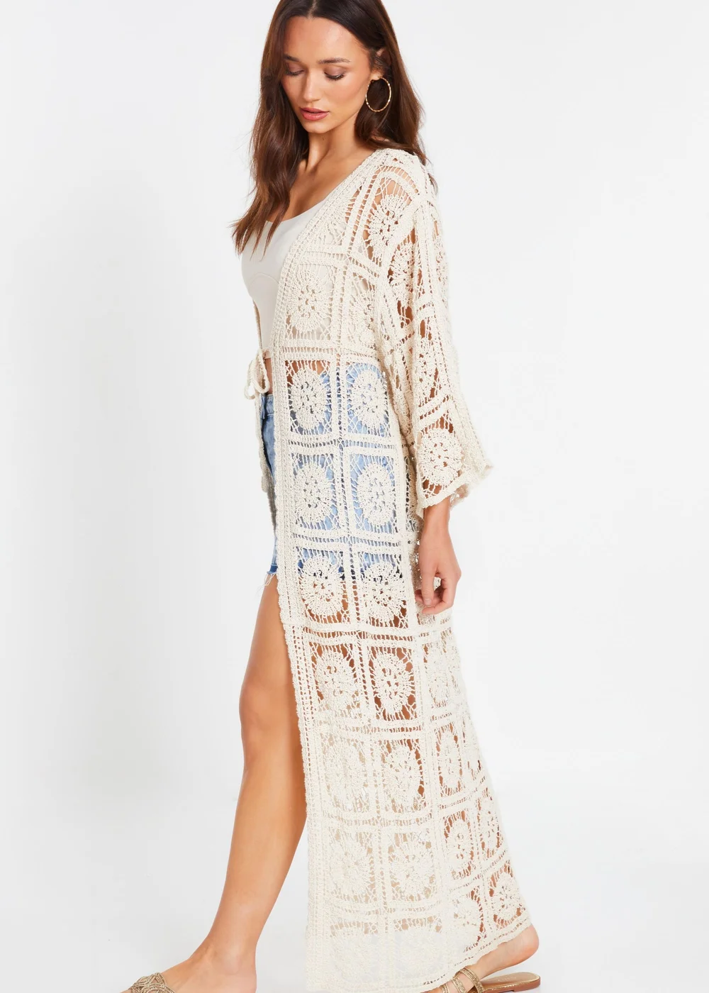 Quiz Stone Crochet Maxi Cardigan - S/M Image 3