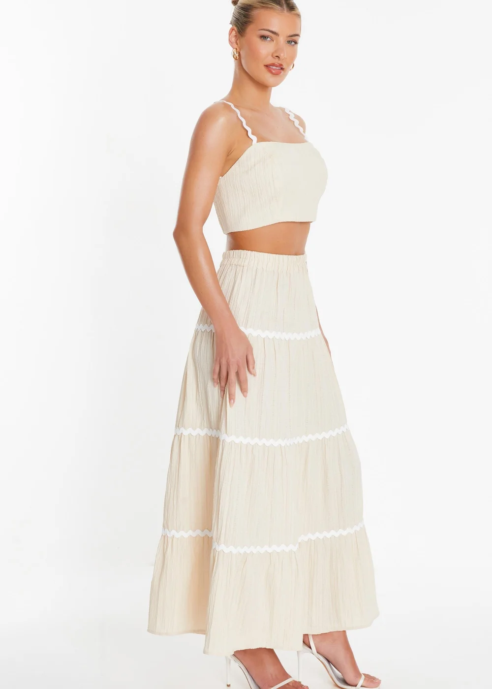 Quiz Stone Wavy Trim Maxi Skirt - Size 6 Image 3