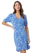Roman Blue Floral Print Frill Hem Tea Dress - 22 Image 1
