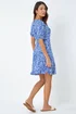 Roman Blue Floral Print Frill Hem Tea Dress - 22 Image 3