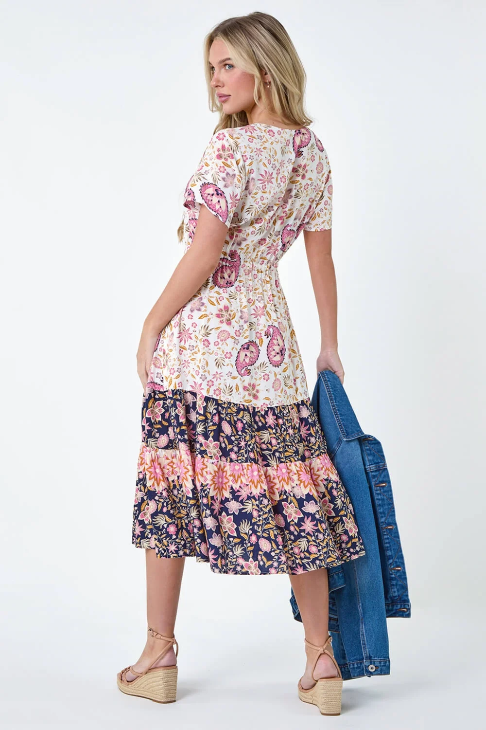 Roman Light Pink Petite Floral Border Print Midi Dress - 8 Image 4