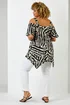 Roman Black Curve Abstract Animal Cold Shoulder Tunic Top - Size 20 Image 2